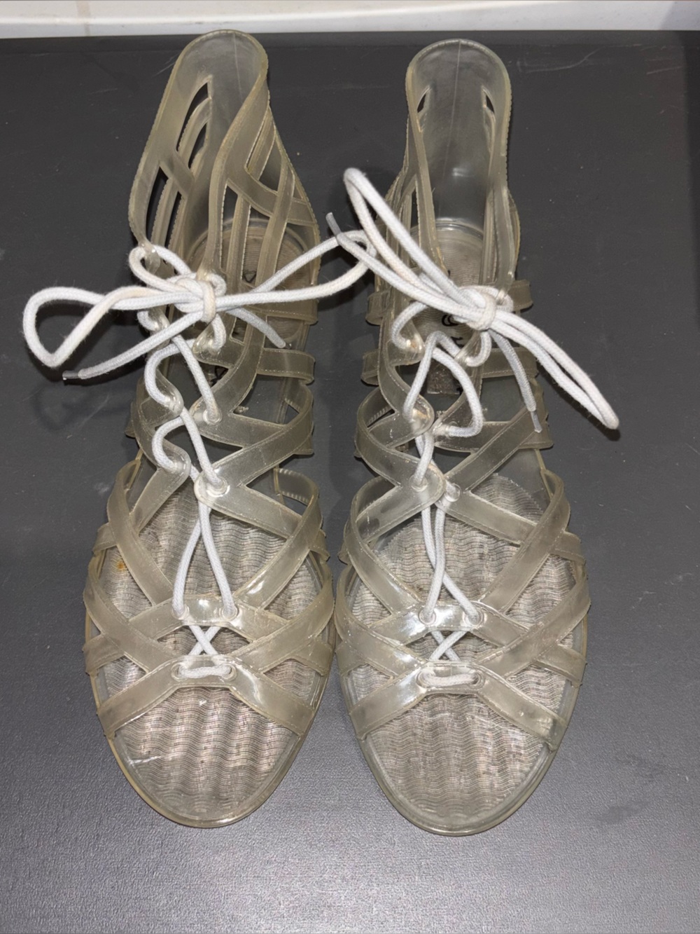 Dirty Laundry Clear Lace-Up Gladiator Sandals - White Laces